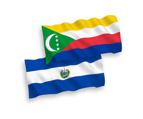 Flags of Union of the Comoros and Republic of El Salvador on a white background