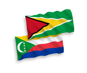 Flags of Union of the Comoros and Co-operative Republic of Guyana on a white background