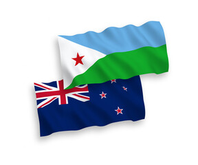 Flags of New Zealand and Republic of Djibouti on a white background