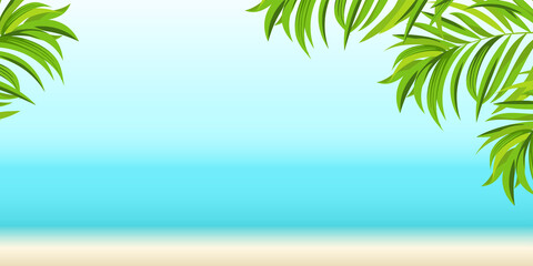 Fototapeta na wymiar Summer sea background with beach and palm trees