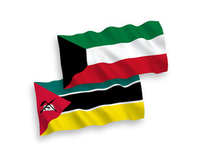 Flags of Republic of Mozambique and Kuwait on a white background