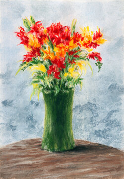 Still life with flowers. Soft pastel on paper.