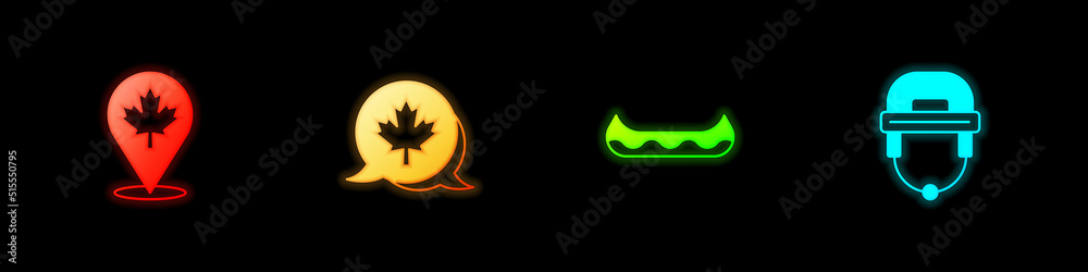 Canvas Prints set canadian maple leaf, kayak and hockey helmet icon. vector