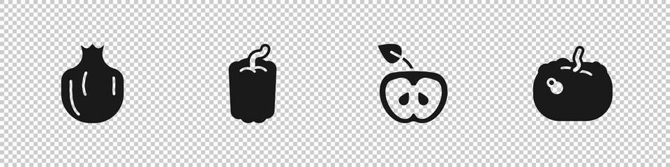 Set Pomegranate, Bell pepper, Apple and Pumpkin icon. Vector