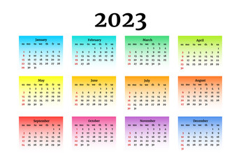 Calendar for 2023 isolated on a white background