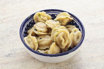 Russian boiled dumplings with meat