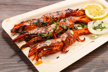 Indian cuisine - grilled prawn with spices