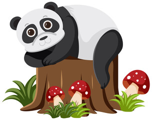 Cute panda bear in flat cartoon style