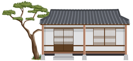 Korean ancient house on white background