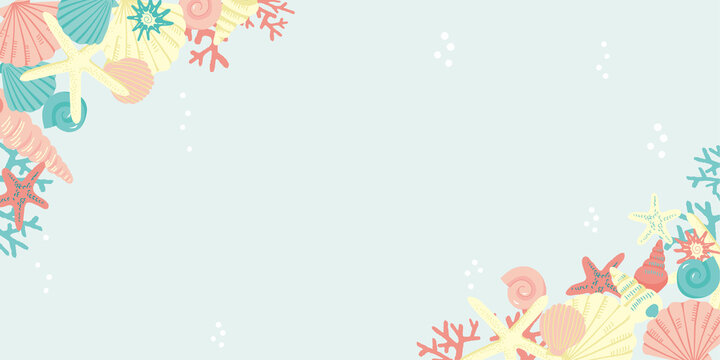 夏の背景イラスト　貝殻とヒトデ