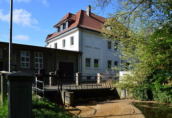 Historical Water Mill at the River Böhme in Spring in the Town Walsrode, Lower Saxony