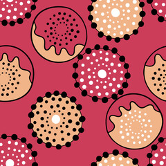 Fototapeta premium Seamless pattern with geometric aboriginal ornament. Ethnic tribal rounded color background. Afican, australian motiph. Dots painting. Vector illustration, template design for cloth, card, fabric