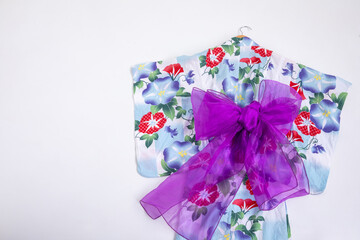  白背景び映える朝顔の浴衣　Kimono