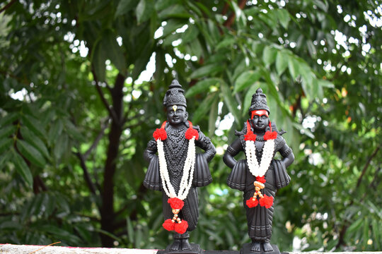 Lord Vithal and Rukhmini idols in black colour