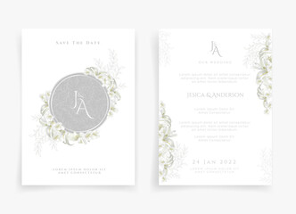 White wedding card or invitation card in white flower  theme