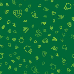 Set line Color palette guide, Paint spray and bucket with brush on seamless pattern. Vector