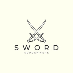 sword with line art style logo vector illustration template icon design
