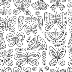 Ornate butterflies. Seamless pattern background for your design. Colouring page