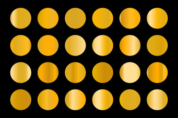 Metalic gradient collection with shiny gold hologram. Holographic foil texture, gold rose, brown and golden gradation. Vector set for frame, ribbon, border, other design