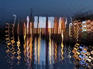colourful harbor lights with ripples from water reflection pattern and design