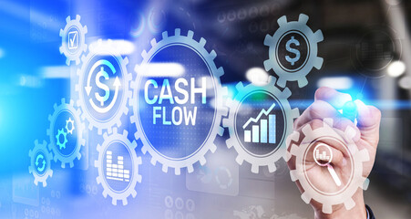 Cash flow button on virtual screen. Business Tehcnology concept.