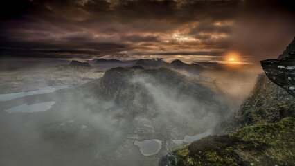 Fototapeta na wymiar Sunrise, Assynt and Coigach mountains, Northwest highlands, Scotland.