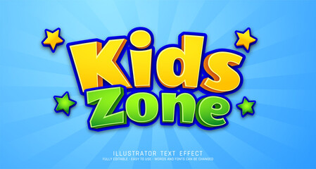 Creative 3d text kids zone, editable comic style effect template