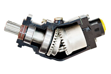 Bent axis piston pumps cross section isolated white - obrazy, fototapety, plakaty