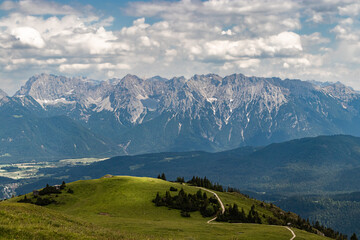 the Bavarian Alps from the summit of Wank, near Garmisch-Partenkirchen in Bavaria - obrazy, fototapety, plakaty