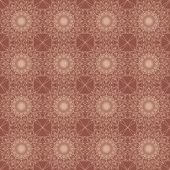 Cute symmetrical floral pattern brown, background with colored flower mandala crystal seamless pattern