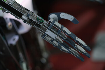 Obraz na płótnie Canvas Future technologies in black prosthetic arm robot
