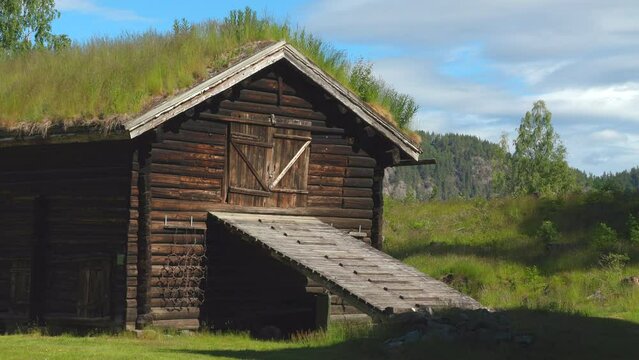 historic 200 year old barn kviteseid telemark norway sunny day