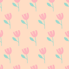 Decorative cartoon flower pastel pink blue color seamless pattern