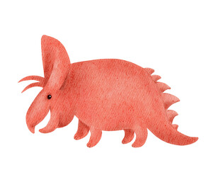 Funny triceratops dinosaur in cute childish style. Watercolor dino illustration