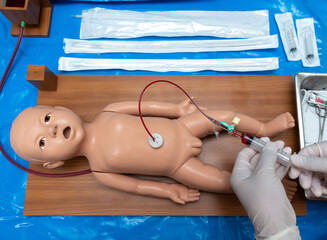 training practice of umbilical catheterization newborn infant in labour room or nursery care unit in hospital