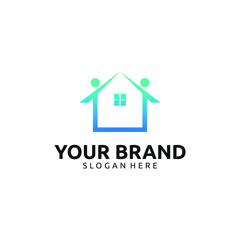 Gradient color people house logo design