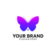 Gradient color butterfly house logo design
