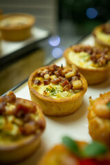Mini snacks on the banquet table for a wedding
