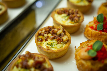 Mini snacks on the banquet table for a wedding
