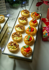 Mini snacks on the banquet table for a wedding