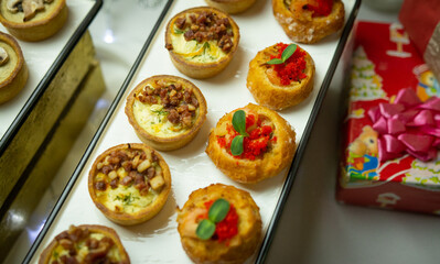Mini snacks on the banquet table for a wedding