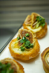 Mini snacks on the banquet table for a wedding
