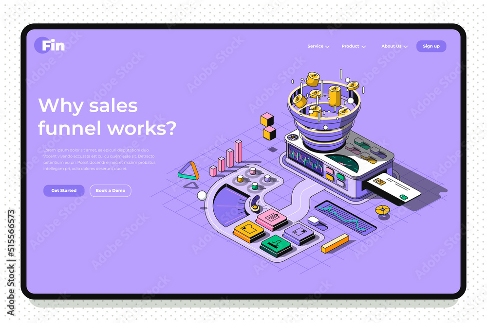 Leinwandbilder sale funnel concept 3d isometric outline landing page. internet marketing tools for generation leads