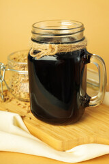 Concept of fresh drink, kvass, close up