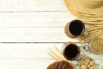 Concept of fresh drink, kvass, space for text