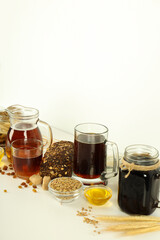 Concept of fresh drink, kvass, space for text