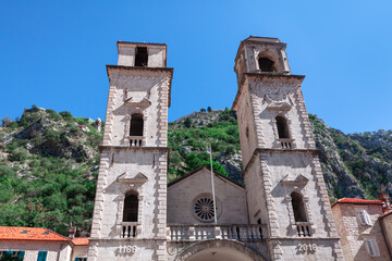 Fototapeta na wymiar St. Tryphon Cathedral in Kotor . Saint Michael Church in Kotor Montenegro 