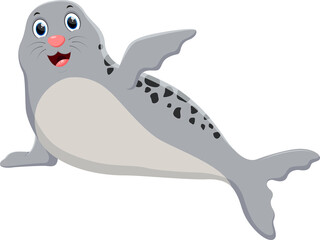 Seal cartoon waving hand isolated on white background