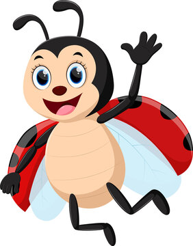 Cartoon ladybug waving hand isolated on white background