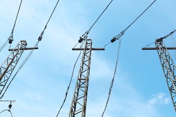High voltage electric transmission tower energy pylon. 
Electric transmission power pole. Power...